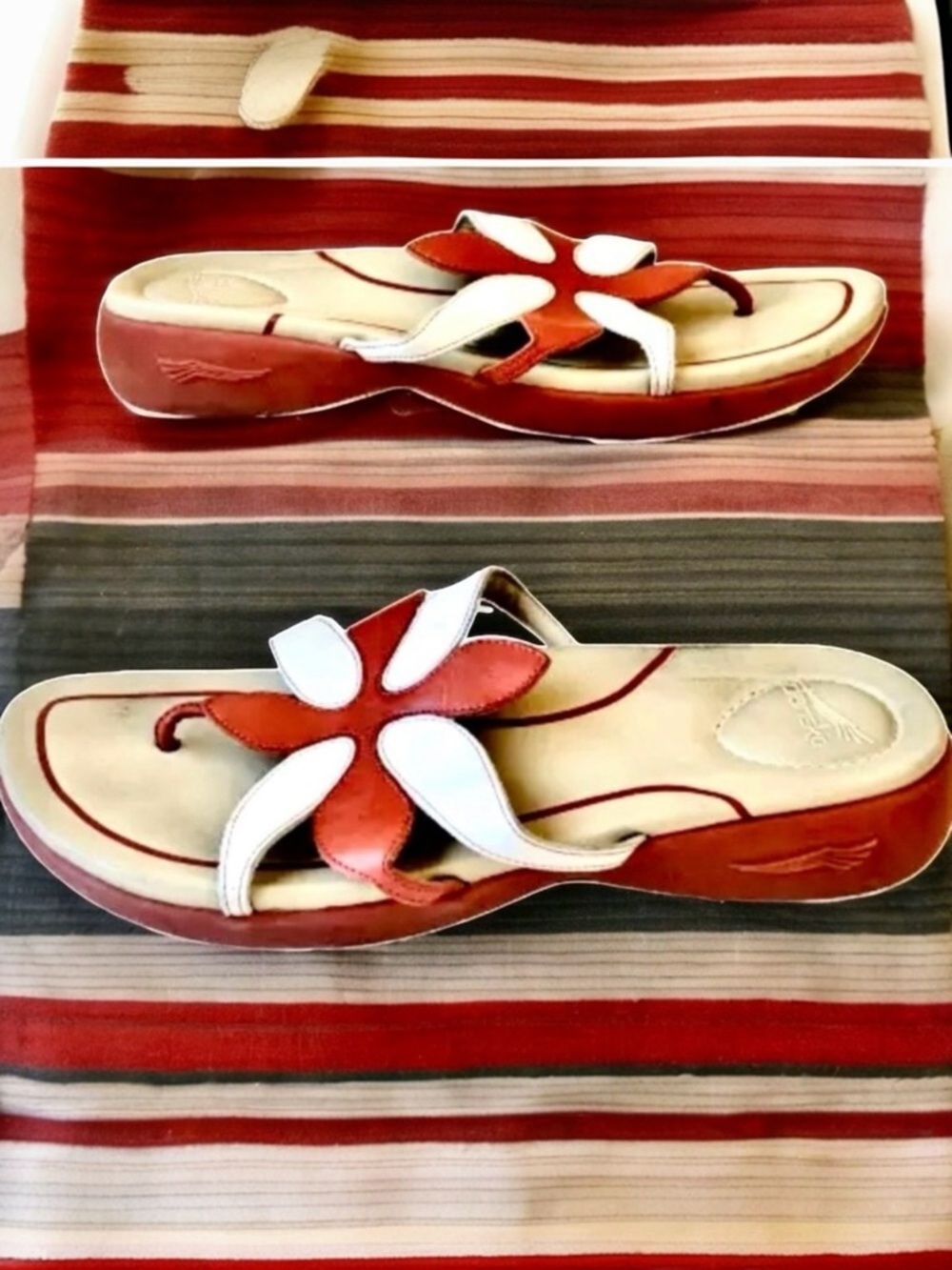 Dansko Daphne Flower Thong Sandals Orange White Leather Euro 39 US 8.5-9